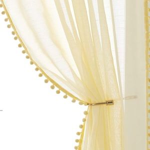 Treatmentex Pom-pom Sheer Curtains for Living Room, 95 inch Long Yellow Curtain